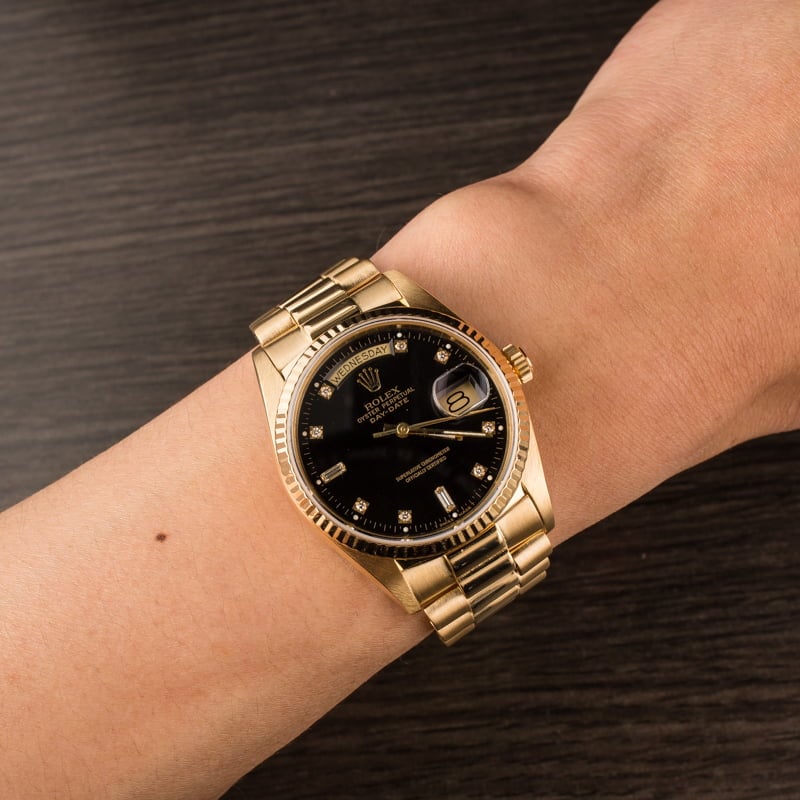 Pre-Owned Rolex President 18038 Black Diamond Dial