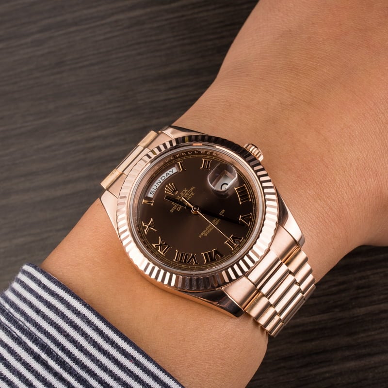 Rolex Day-Date 218235 Everose Gold President Chocolate Dial