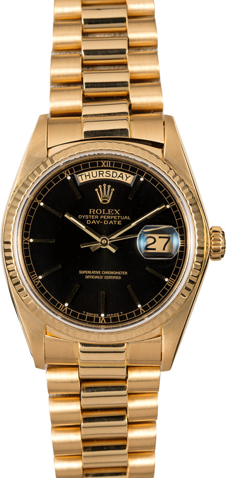 Rolex Day-Date 18038 Black Index Dial Certified Pre-Owned