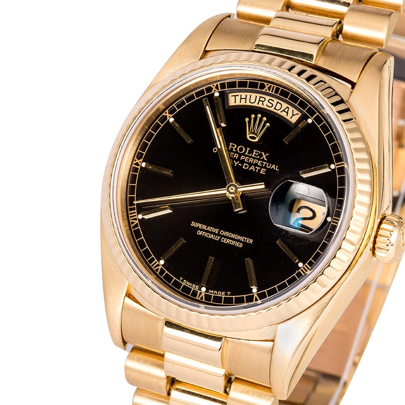 Rolex Day-Date 18038 Black Index Dial Certified Pre-Owned