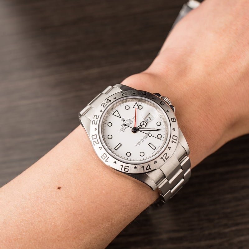 Used Rolex Explorer II Steel 16570 White Dial Serial Engraved