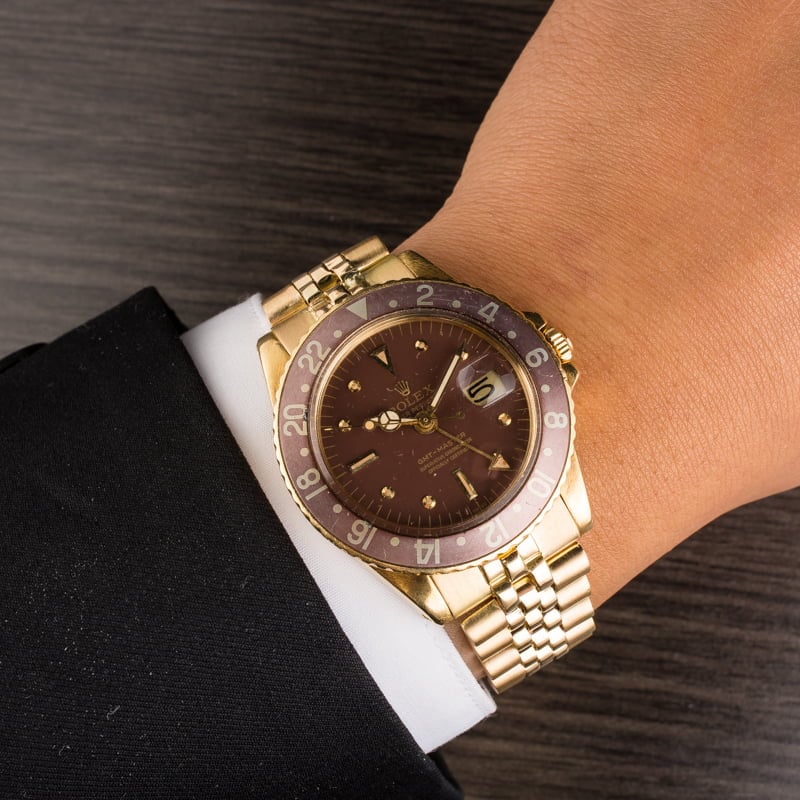 Vintage 1972 Rolex GMT-Master 1675 Yellow Gold 'Root Beer'