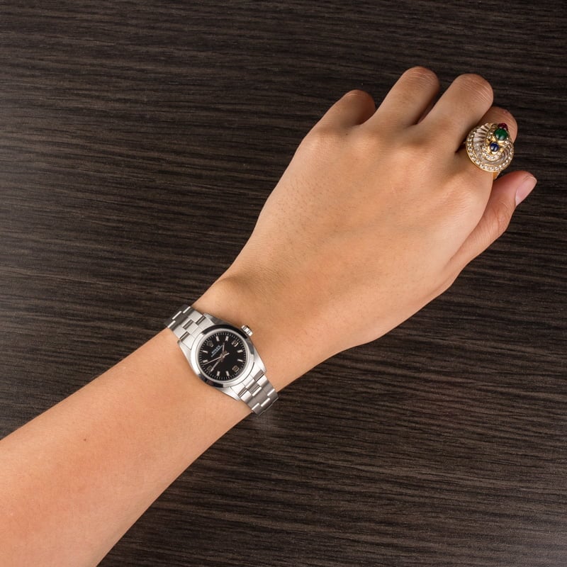 PreOwned Rolex Ladies Oyster Perpetual 76080 Black Dial