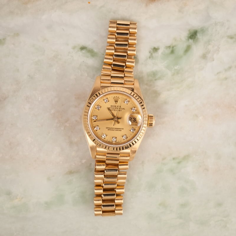 Ladies Rolex President 69178 Champagne Diamond Dial