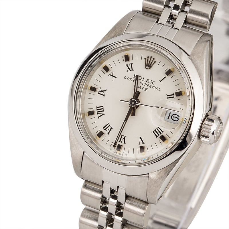 Ladies Rolex Date 6916 White Roman Doorstop Dial