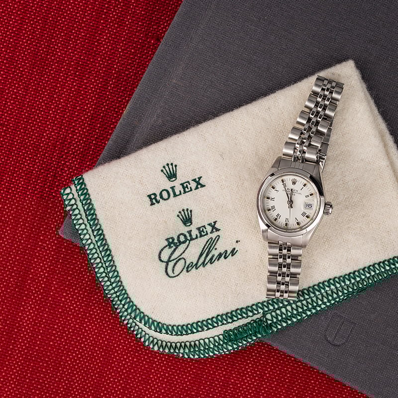 Ladies Rolex Date 6916 White Roman Doorstop Dial