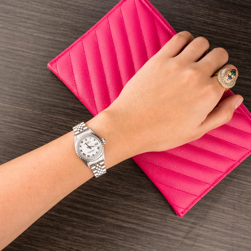 Pre Owned Rolex Lady Date 79240 White Roman