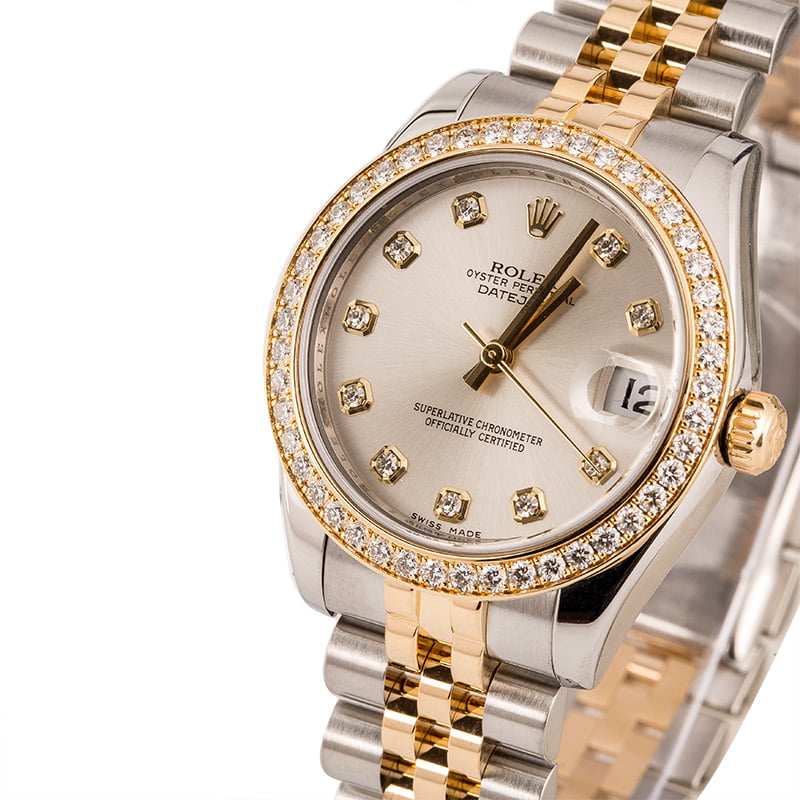 PreOwned Rolex Datejust 178383 Mid-Size with Diamond Dial and Bezel