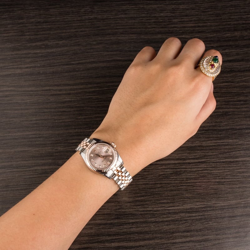 Used Rolex Datejust 179171 Pink Champagne Diamond Dial