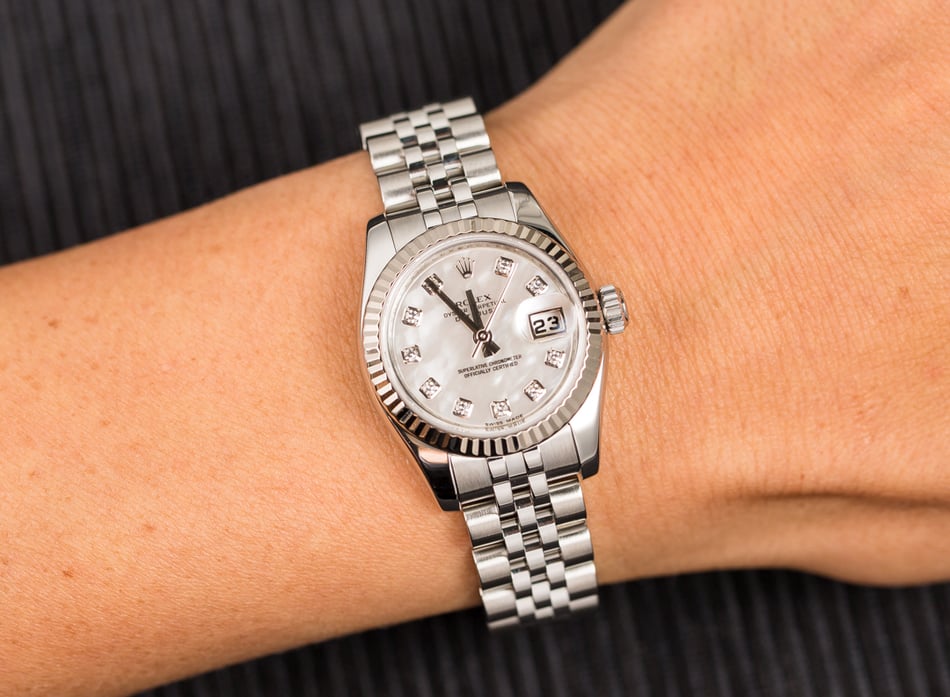Certified Rolex Ladies Datejust 179174 MOP Diamond Dial