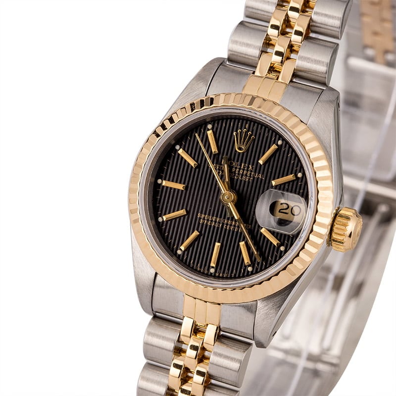 Pre-Owned Rolex Datejust 69173 Black Tapestry Dial 26MM