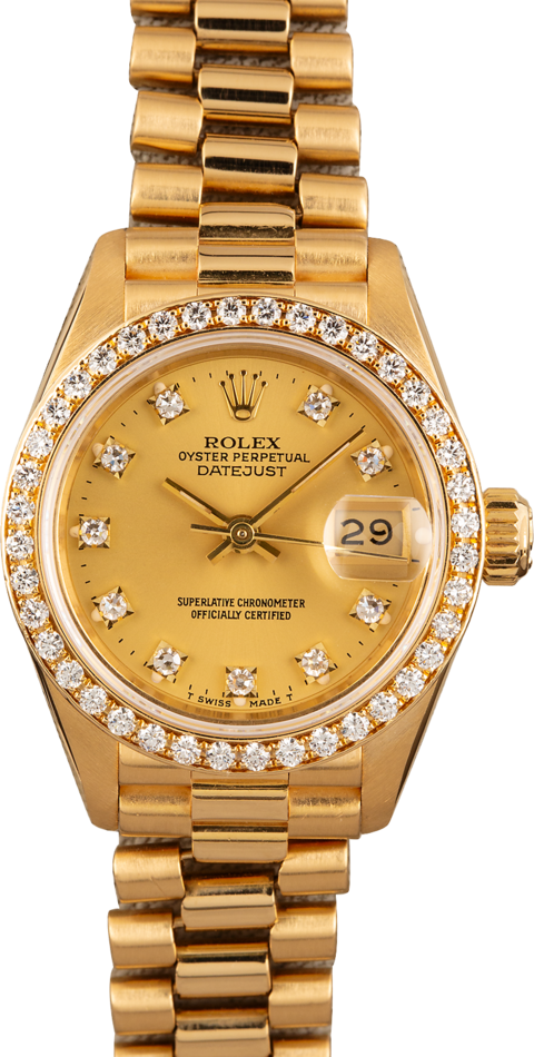 Ladies Rolex President 69178 Champagne Diamond Dial