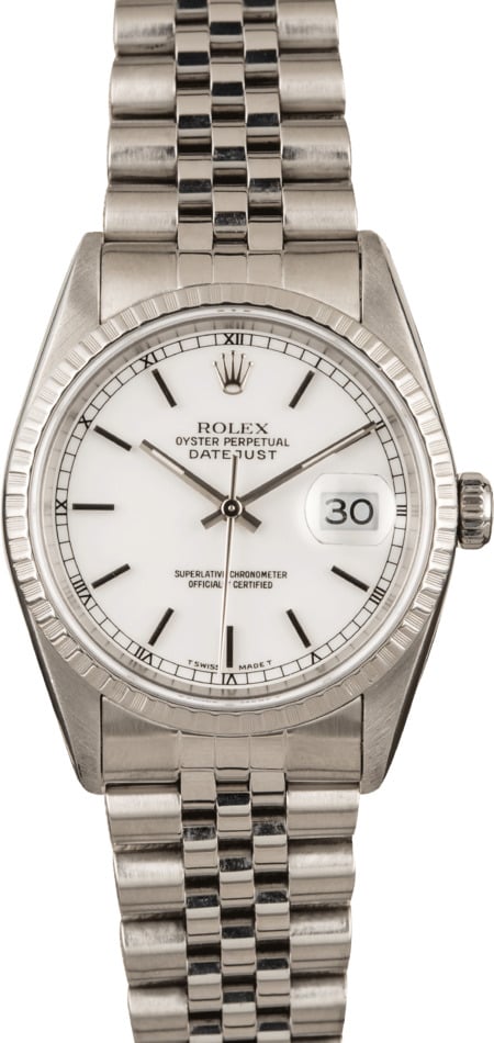 Used Rolex Men's Datejust 16220 White Index Dial