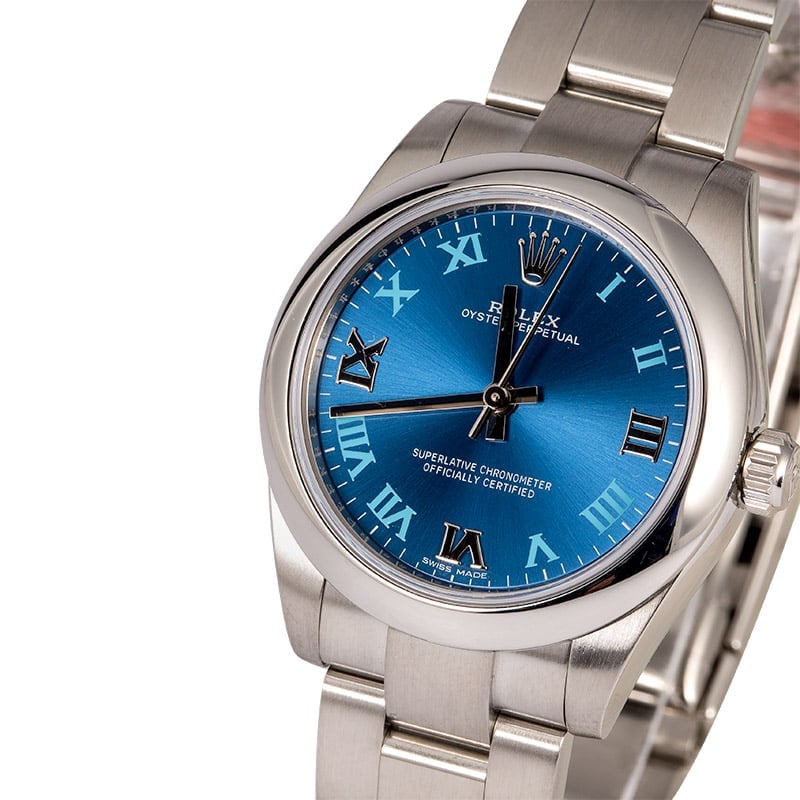 Factory Stickered Rolex Oyster Perpetual 177200 Blue Roman Dial