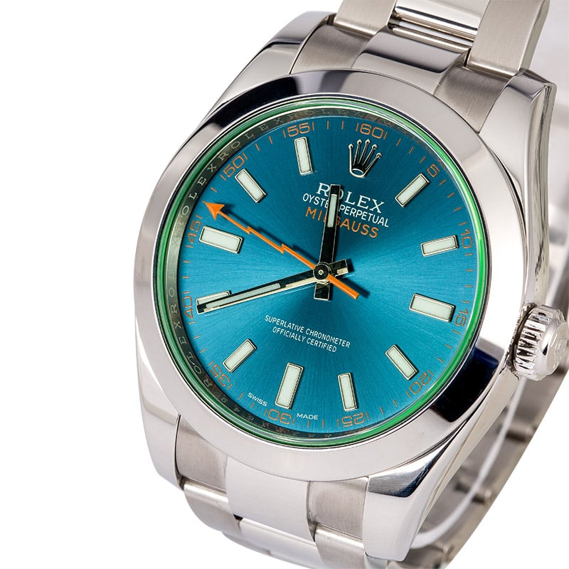 Rolex Milgauss 116400GV Green Crystal Blue Dial TT