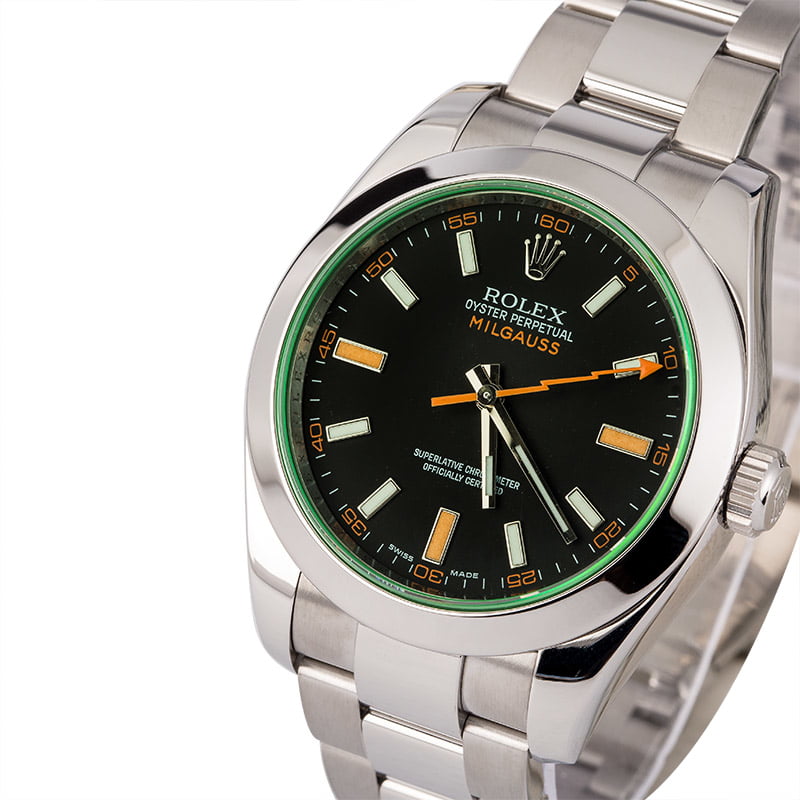 Used Black Dial Rolex Milgauss 116400V w/ Green Crystal T