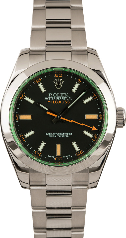 Used Black Dial Rolex Milgauss 116400V w/ Green Crystal T