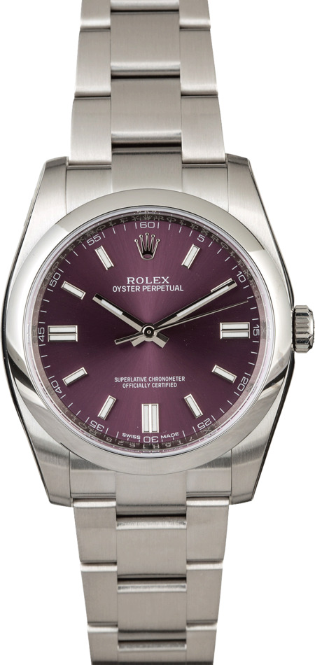 Unworn Rolex Oyster Perpetual 116000 Red Grape Dial