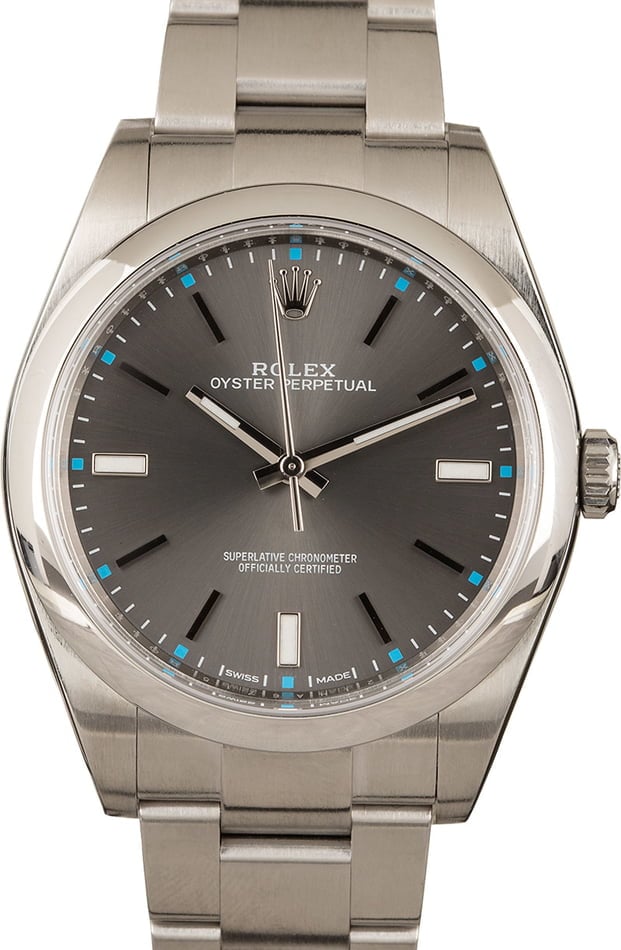 rolex oyster perpetual rhodium dial