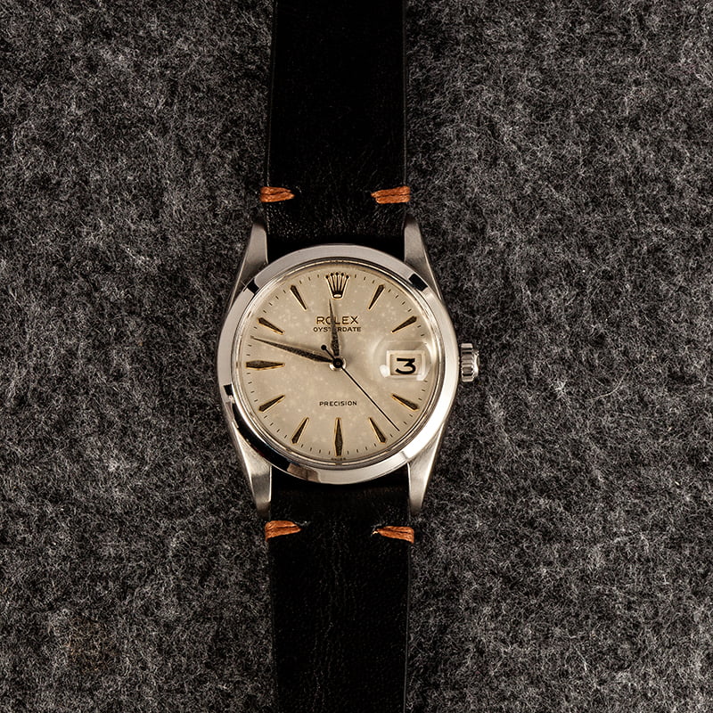 Vintage Rolex OysterDate 6694 Silver Index Dial Leather Strap