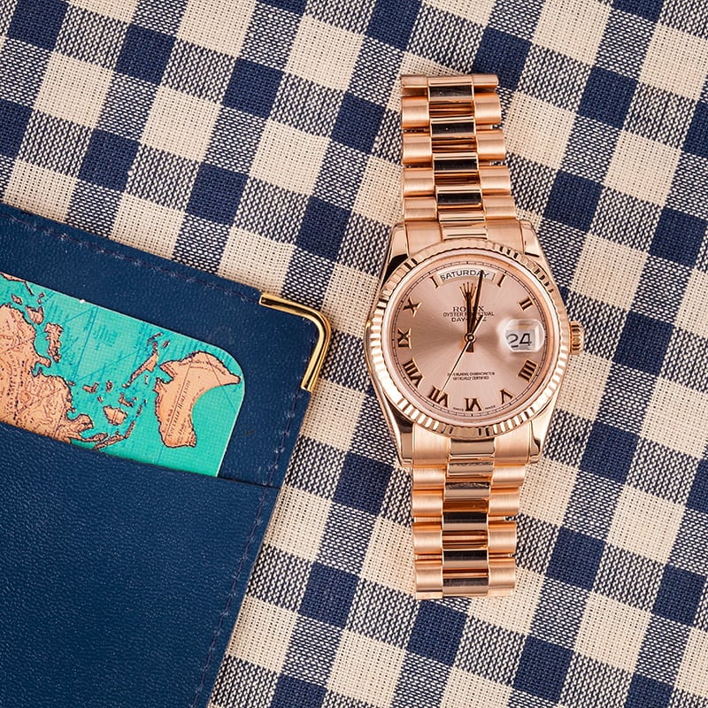 Rolex President 118235 Pink Roman Dial