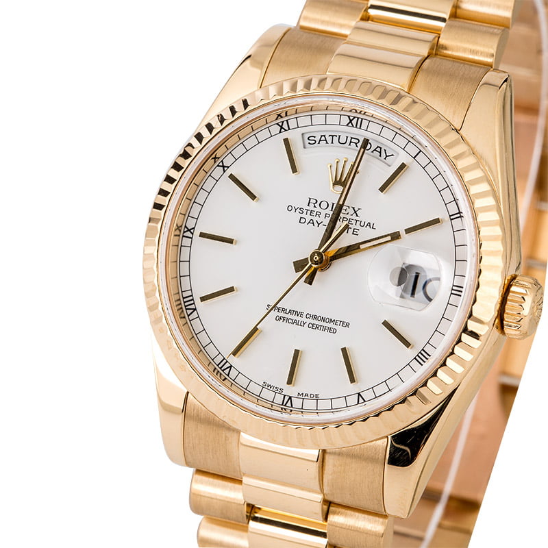 Certified Rolex President 118238 White Index Dial