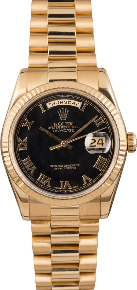 Rolex Day-Date 118238 Black Pyramid Roman Dial