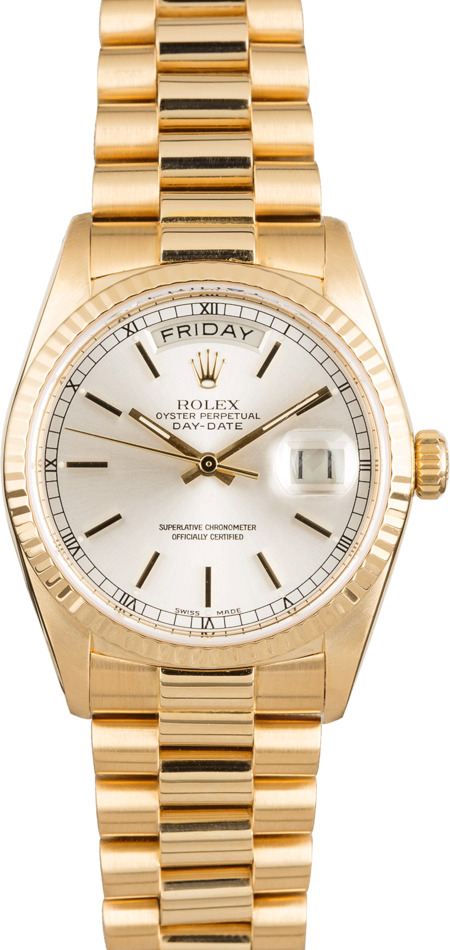 Used Rolex President 18038 Yellow Gold Silver Dial