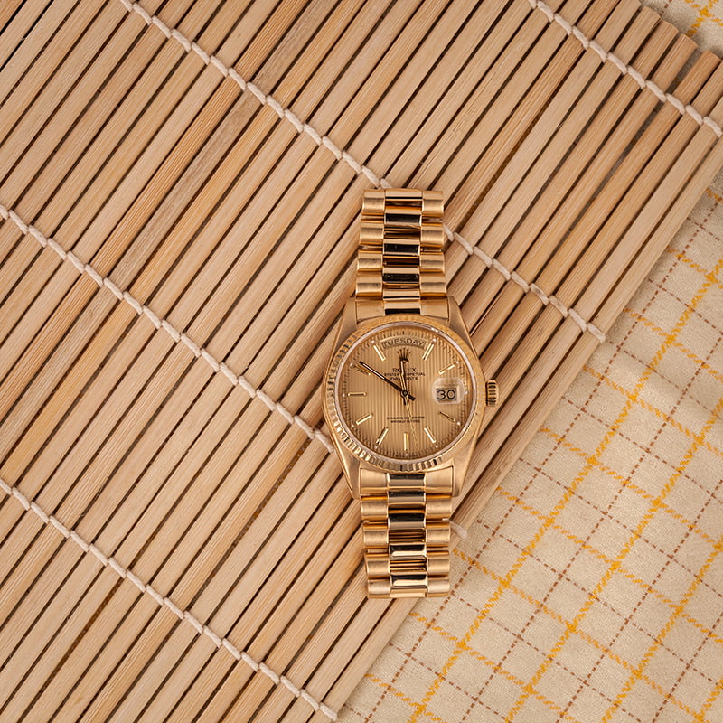 Pre-Owned Rolex President 18038 Champagne Tapestry Dial