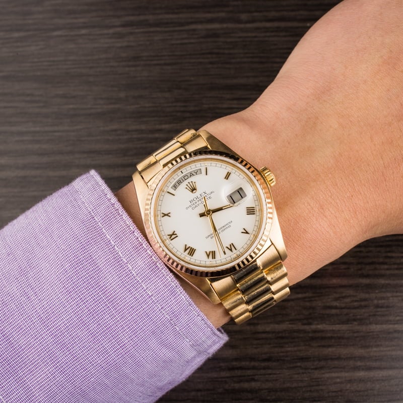 Pre-Owned Rolex Day-Date President 18038 White Roman