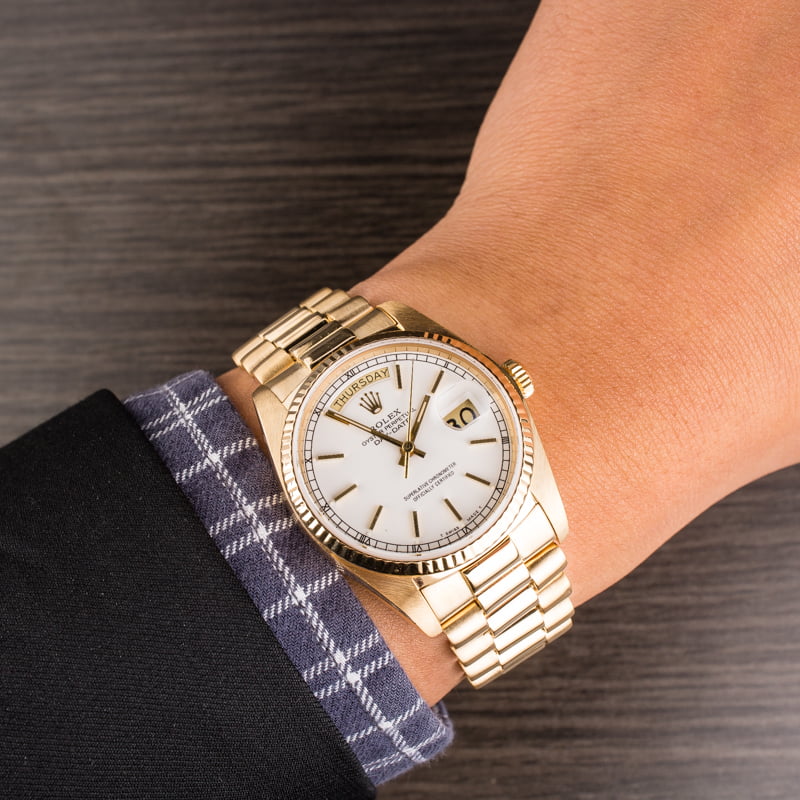 Pre-Owned Rolex President Day-Date 18038 White Dial