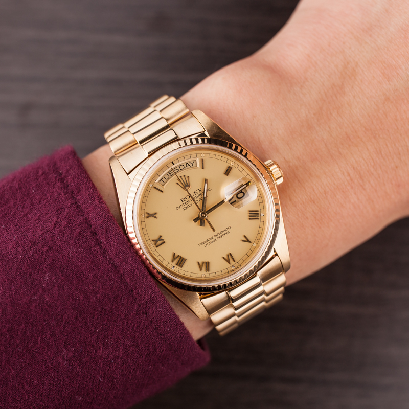 Pre Owned Rolex President 18038 Champagne Roman Dial