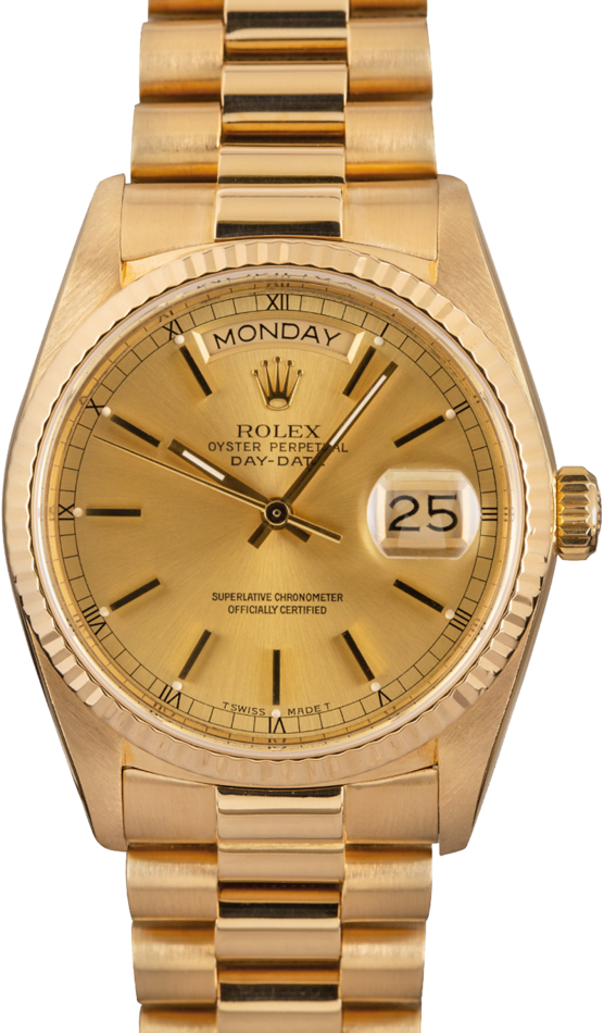 Rolex President 18038 Pre-Owned Champagne 36MM 18k Yellow Gold, B&P (1986)