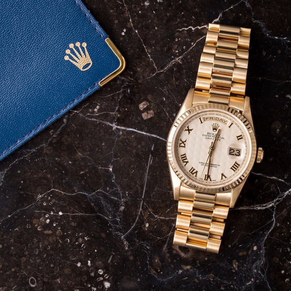 Rolex President 18238 Ivory Pyramid Roman Dial