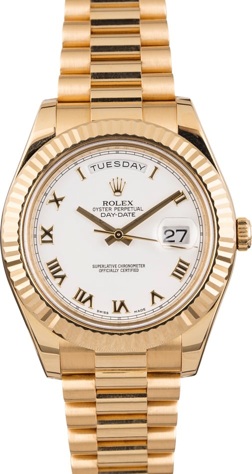 Rolex Day-Date II 218238 White Roman 41MM Pre Owned