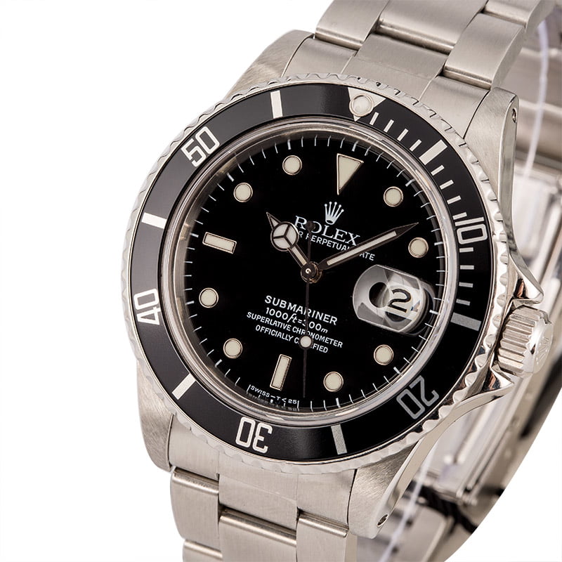 PreOwned Rolex Steel Submariner Black Dial 16800