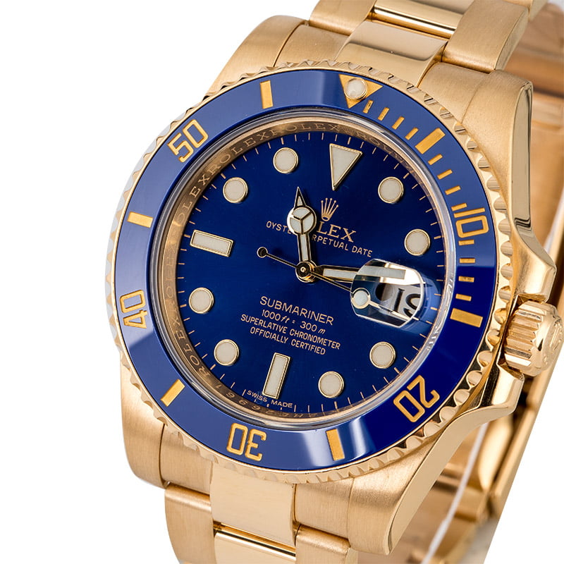 Rolex Yellow Gold Submariner 116618 Blue Dial