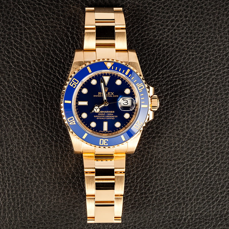 Used Rolex Yellow Gold Submariner 116618 Blue Dial