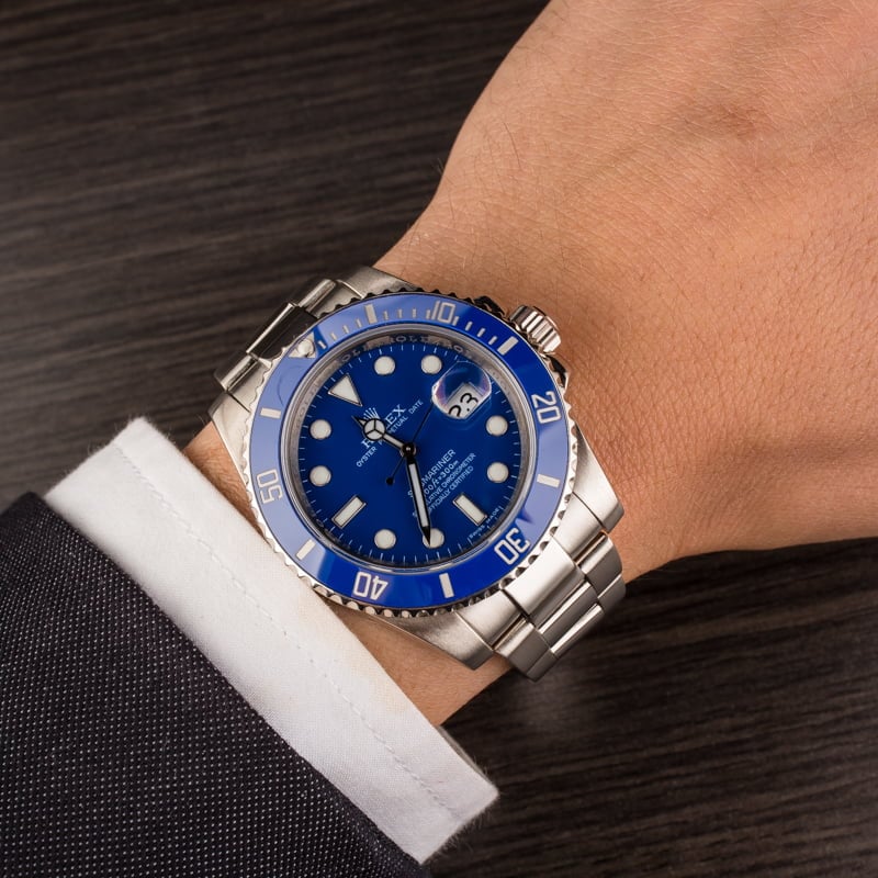 Rolex White Gold Submariner 116619 Ceramic Blue Bezel T