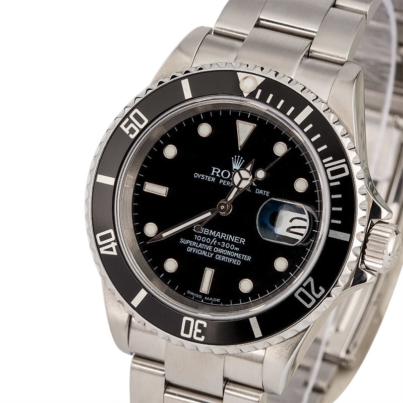 Pre Owned Rolex Submariner 16610 Black Dial and Bezel