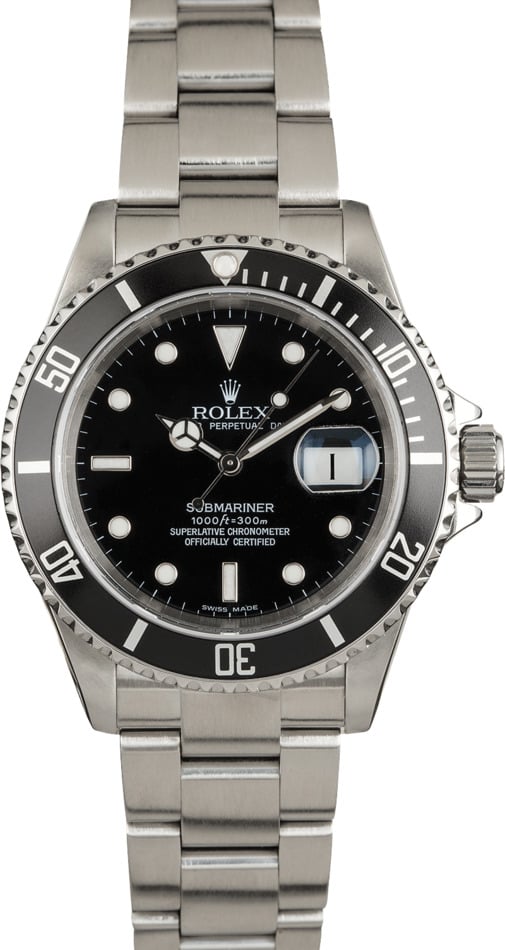 Pre Owned Rolex Submariner 16610 Black Dial and Bezel