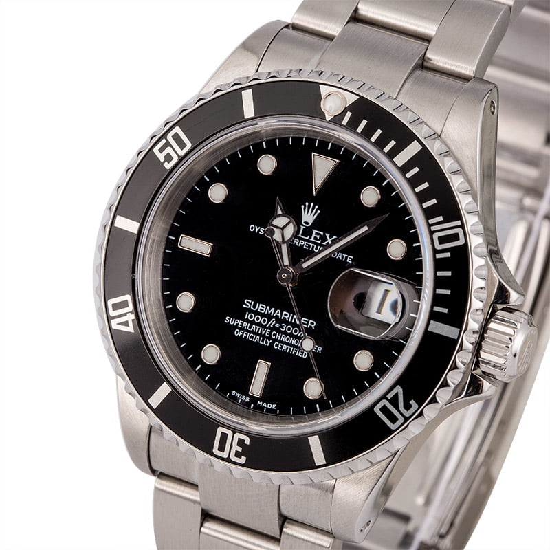 Used Black Rolex Submariner 16610 Luminous Dial