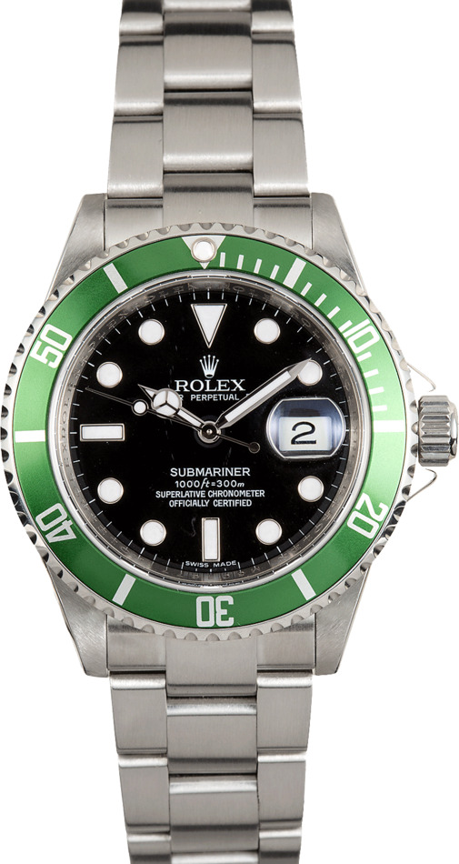silver and green rolex