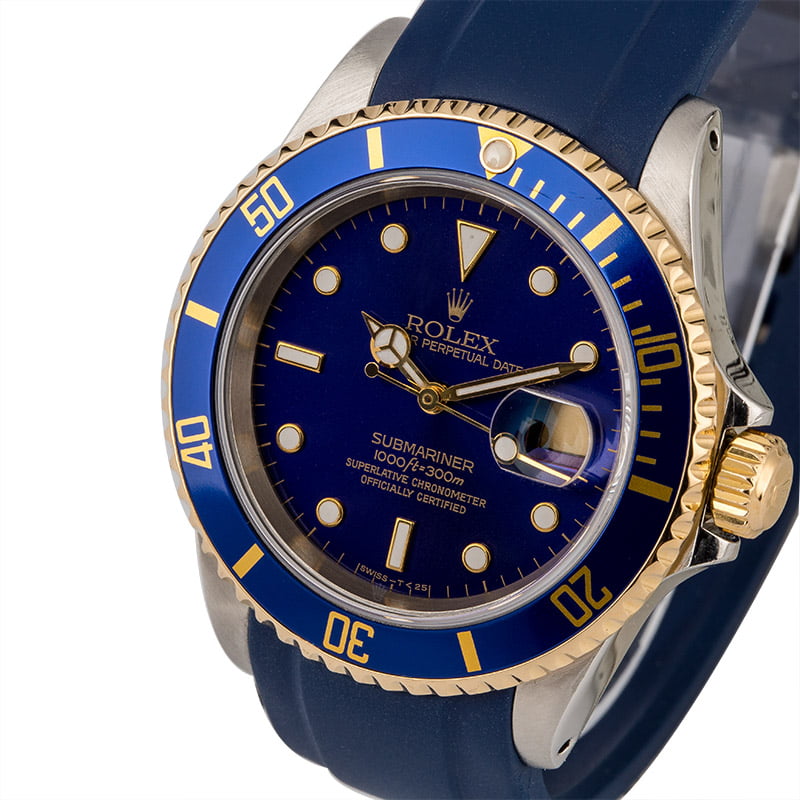 Rolex Two Tone Submariner 16613 Blue Rubber Strap