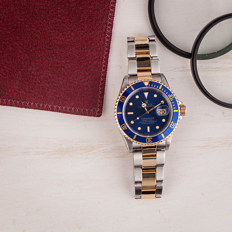 Mens Used Two Tone Blue Dial Rolex Submariner 16613