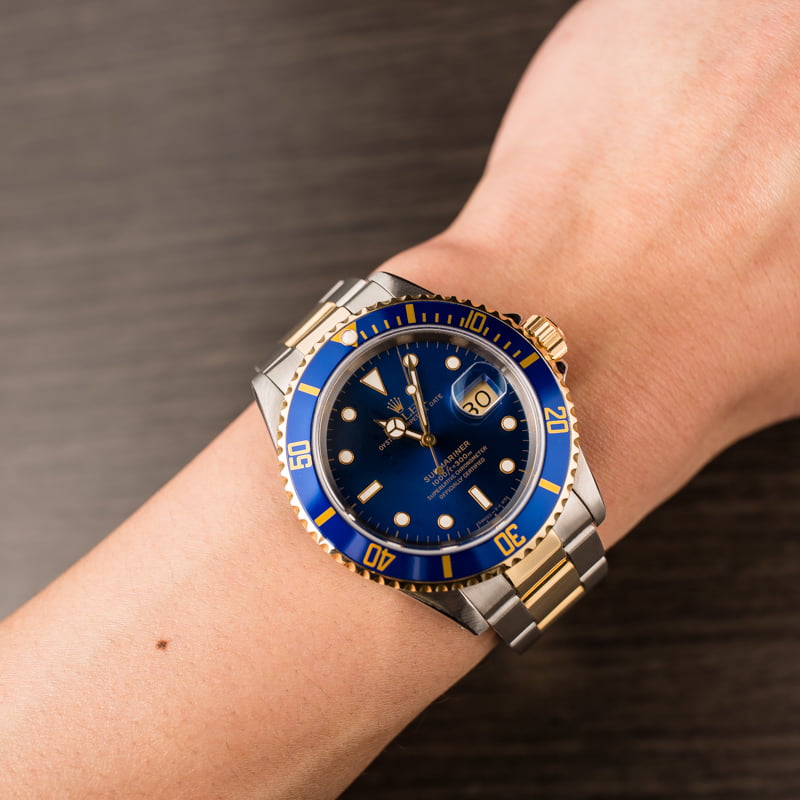 Mens Used Two Tone Blue Dial Rolex Submariner 16613
