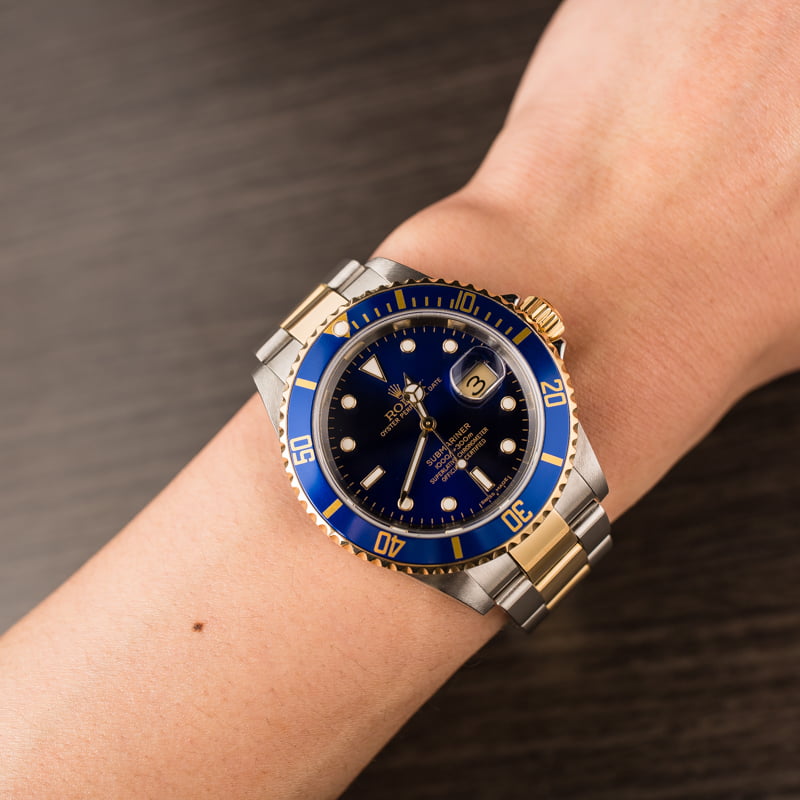 Used Blue Dial Rolex Two Tone Submariner 16613
