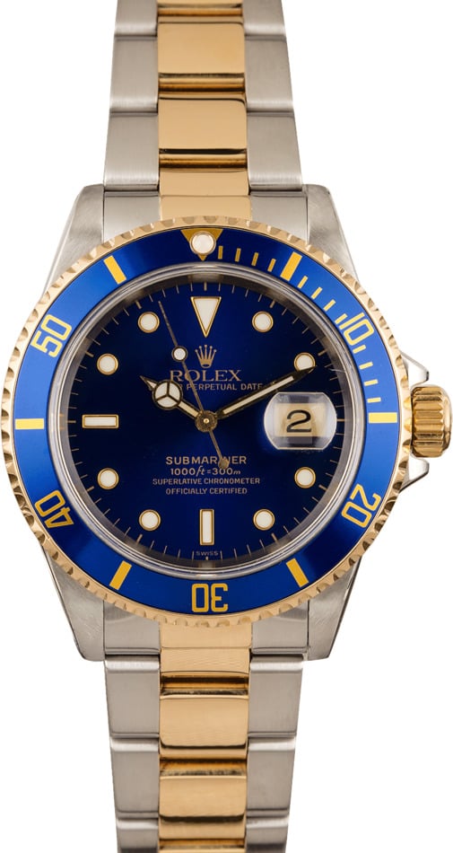 Used Rolex Two Tone Submariner 16613 Men's Diving Watch