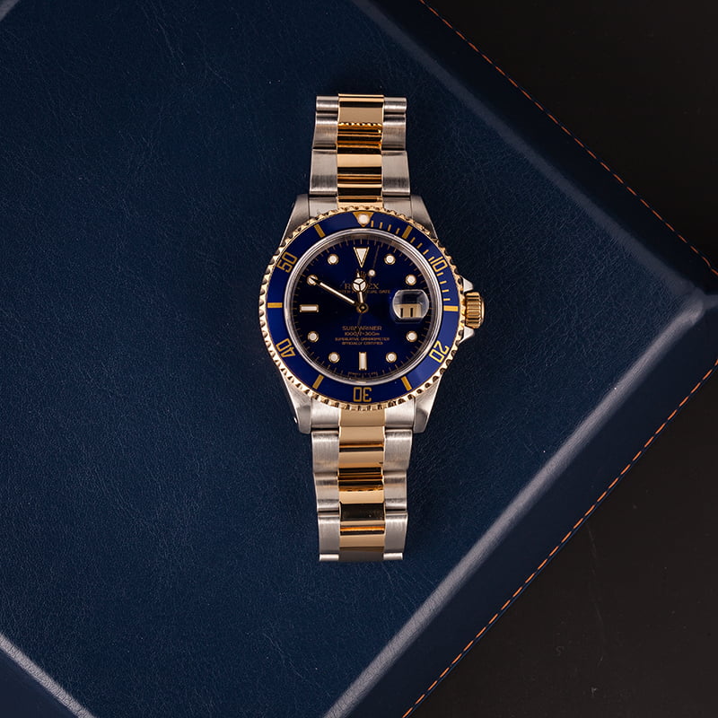 Used Rolex Two Tone Submariner 16613 Blue Dial