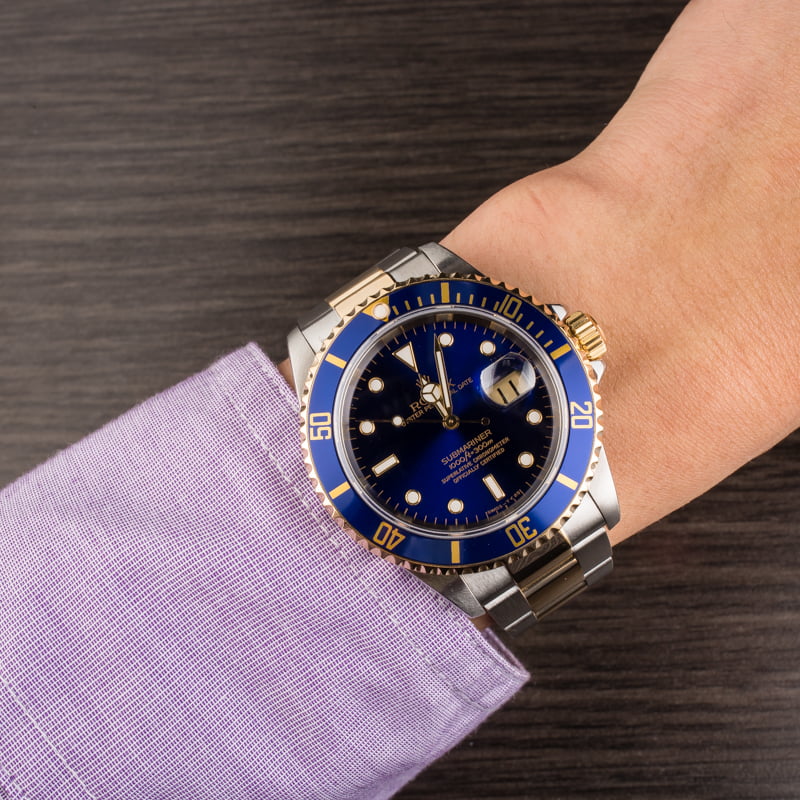 Used Rolex Two Tone Submariner 16613 Blue Dial